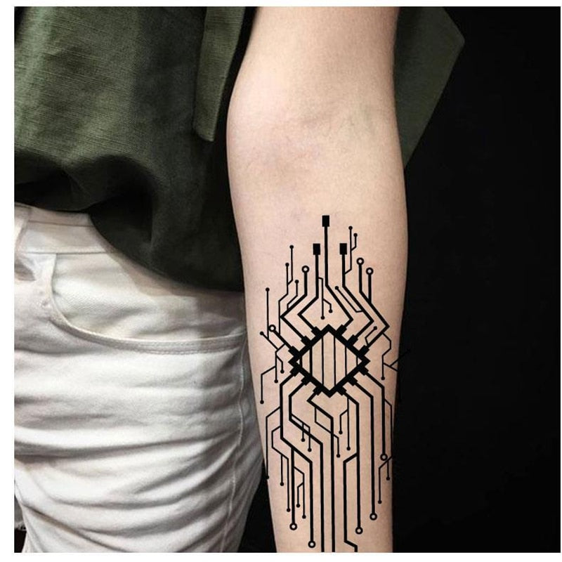 Temporary Tattoo for Man Cyberpunk Tattoos Stickers Scriptonite Fake Goth  Tatto Men's Circuit Board Waterproof Lasting Tattoo - AliExpress